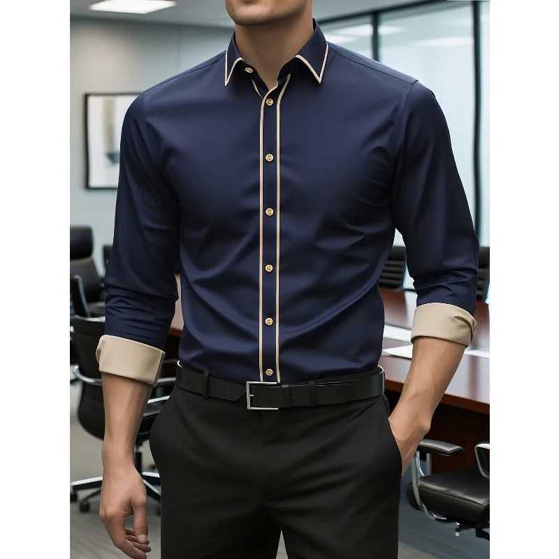 2025 New Men Patchwork Shirt Fashion Long Sleeve Smart Casual Four Season Man Micro Elastic Shirts Z260805