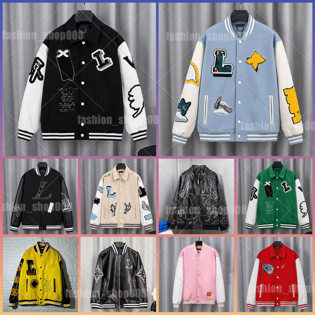 Mens Jackets Flocking Louise Leather sleeves Baseball mens Coat Uniform Embroidery womens Jacket Single Breasted Warm Jackets top Varsity Coats
