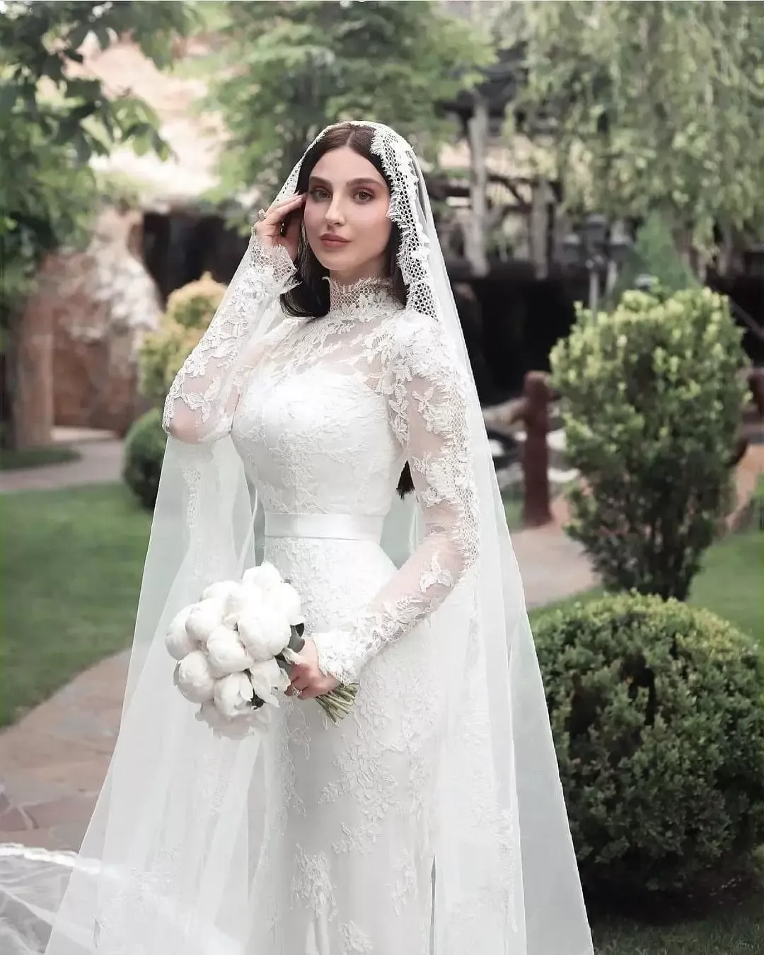 Gorgeous Lace Wedding Dresses 2027 High Neck Long Sleeves Ribbon Boho Beach Sweep Train Bridal Bride Gowns Vestidos De Noiva