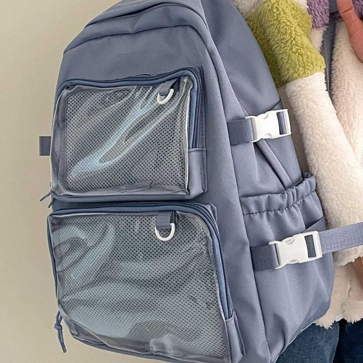 New High-Value Korean Version Transparent Backpack Multi-Compartment Fashionable Lightweight Commuting Outdoor Large Capacity Double Shoulder Bag L2