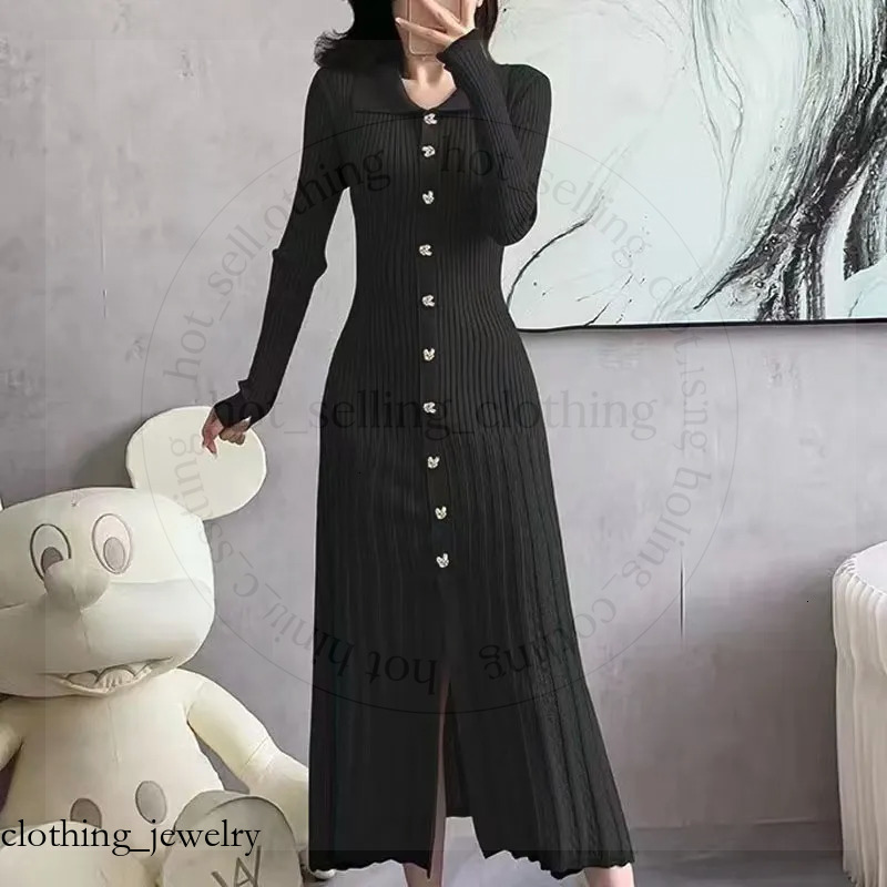 Womens Knit Black Rice Single Chest Knitted Long Skirt Green Elegant Office Short Sleeve Folded Fashion Summer Beach Sandro Dress cf9
