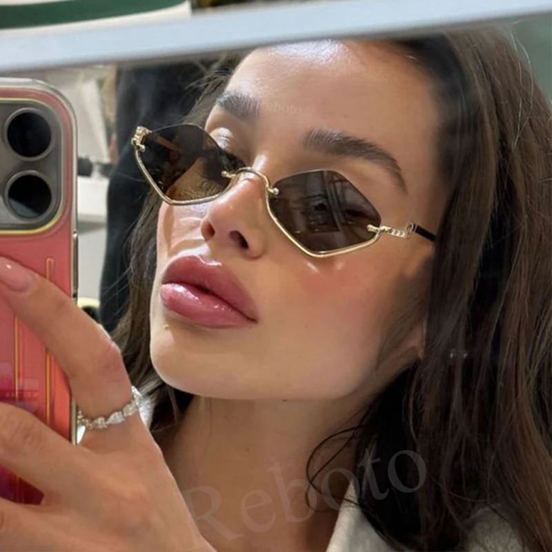 Fashion Small Polygonal Sunglasse y Metal Half Frame Sun Glasses Ladies Hipster Sexy Cat Eye Shades Vintage 260804