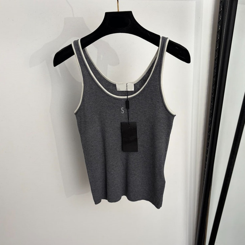 Brand Embroidered Knit Tank Top Women Contrast Color Slim Fit Knitted Vest Designer Summer Street Casual Vintage Tanks