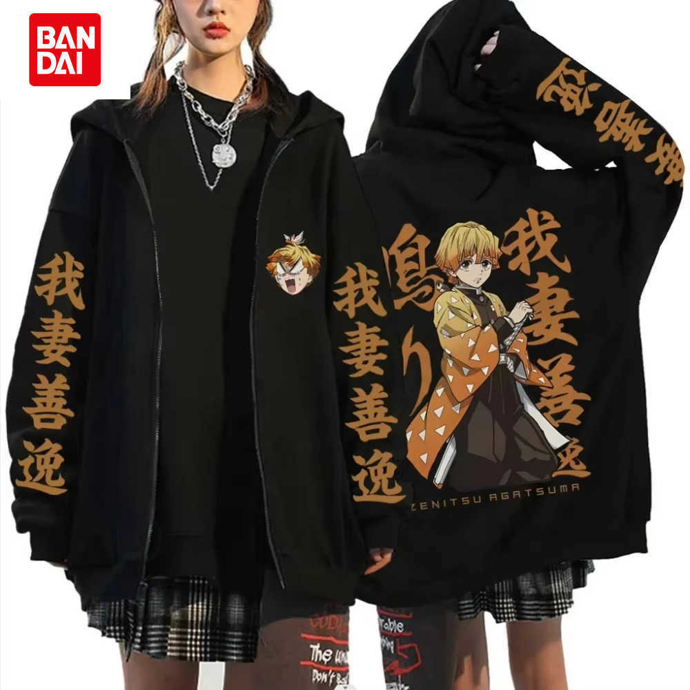Bandai 2026 New Year Anime Devil Killer Agatsuma Zenitsu Pattern Zipper Hoodie Men's Fashion Cartoon Long Sleeve Zipper Jacket L260805GVGN