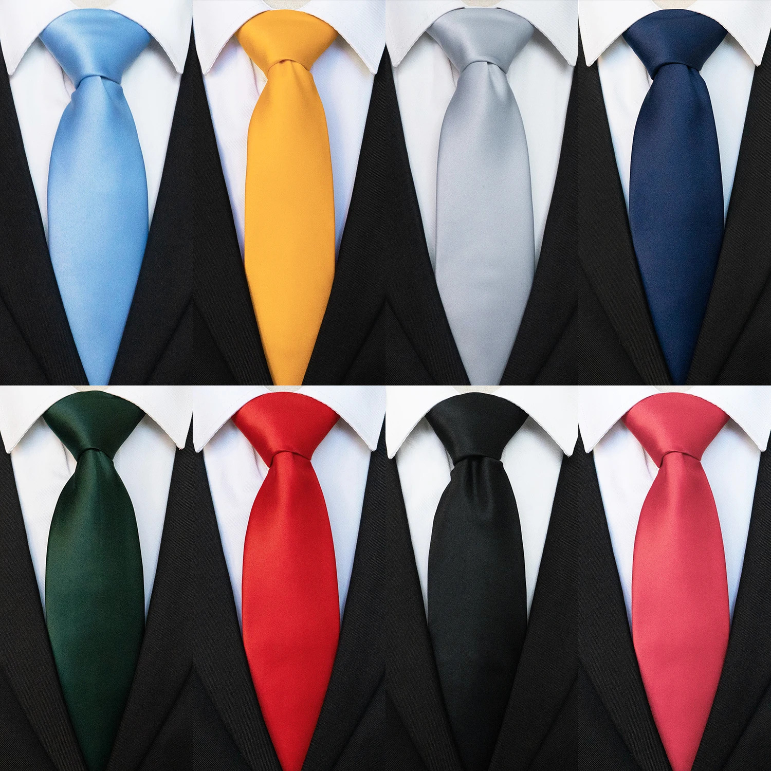 KAMBERFT Classic 8cm Ties Men's Solid Color Necktie Pink Red Yellow Satin Ties for Man Business Wedding Party Tie Gift 260731