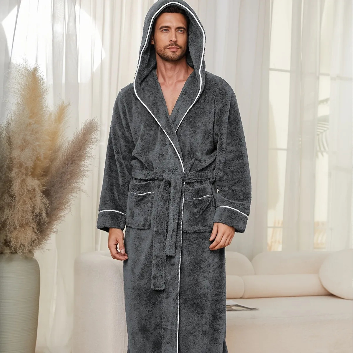 Autumn and Winter Comfortable Cotton Flannel y Open Weave Couples' Sleepwear Men's Warm Bathrobe Sleepwear Nightwear 260805