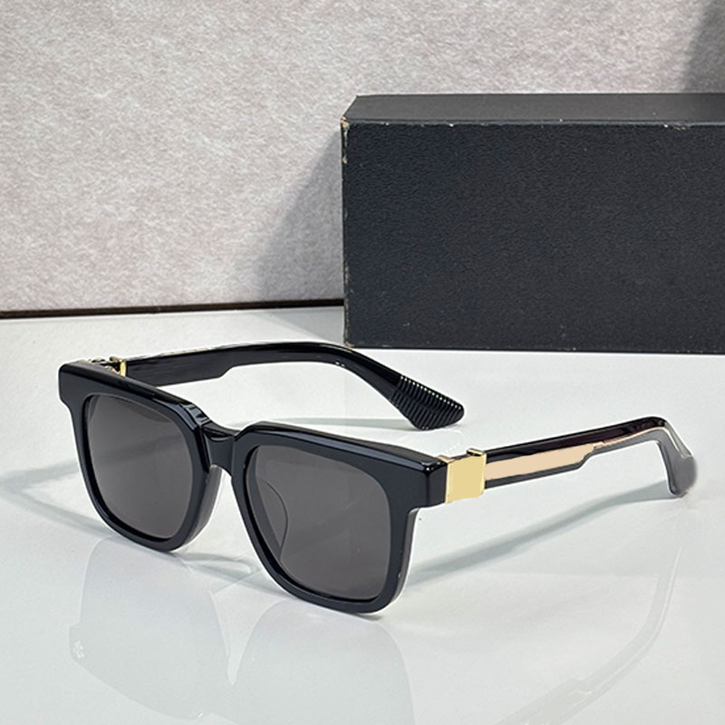 Designer Square Sunglasses Acetate Fiber Splicing Gold Metal Legs Grey Solid Color Lenses Mens Business Driving Glasses Brand Design Goggles