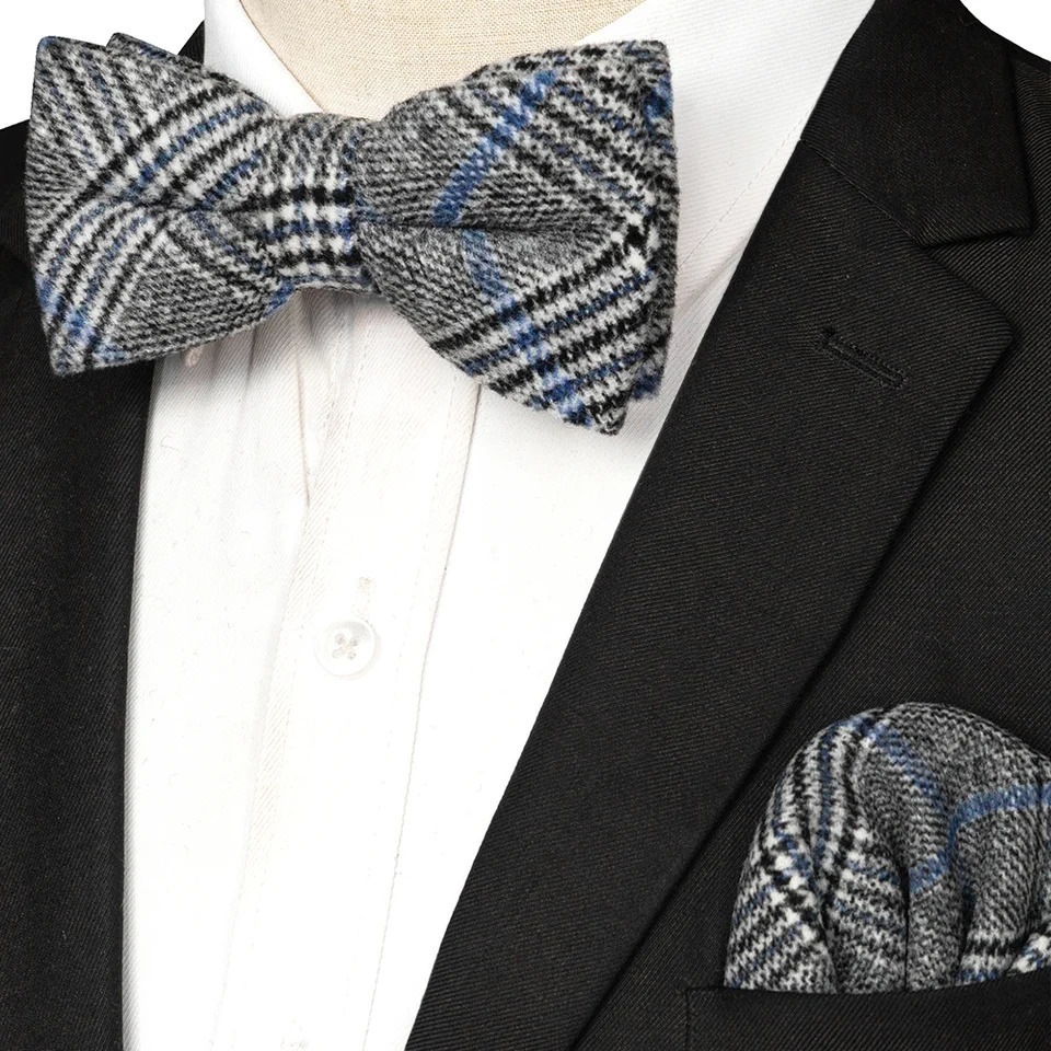 EASTEPIC Cashmere Neckwear Double Layer Thick Bow Tie for Men Hanky Set Wool Accessory Warm Color Wedding Gift Winter Party 260804