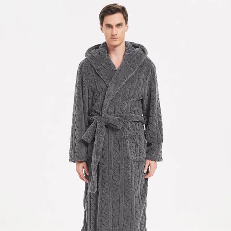 The Fall and Winter Men's Warm Robe Pajamas Couple Robe Shu Cotton Velvet Jacquard Hooded Thickened Couple Robe Homewear 260805