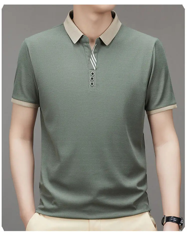 Mens Solid Color Casual Fashion Short Sleeve Polo Shirt Summer Comfortable Top for Business And Leisure 260508banjia