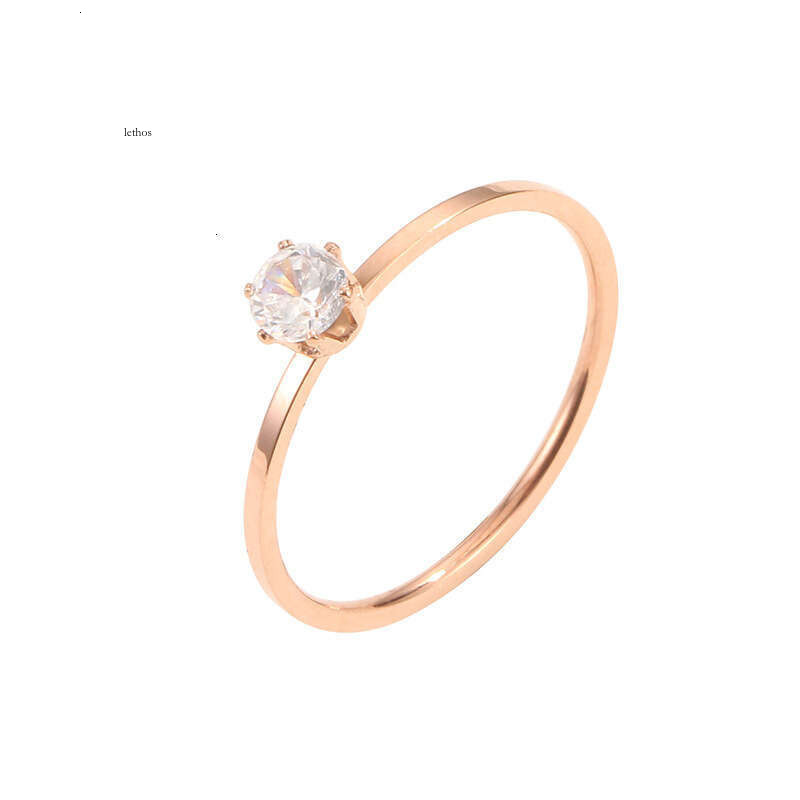 New Simple Korean Style Thin Six-Prong Rose Sterling Silver 14K 18K Gold Titanium Steel Tail Ring Trendy Ultra-Thin Single Diamond Jewelry