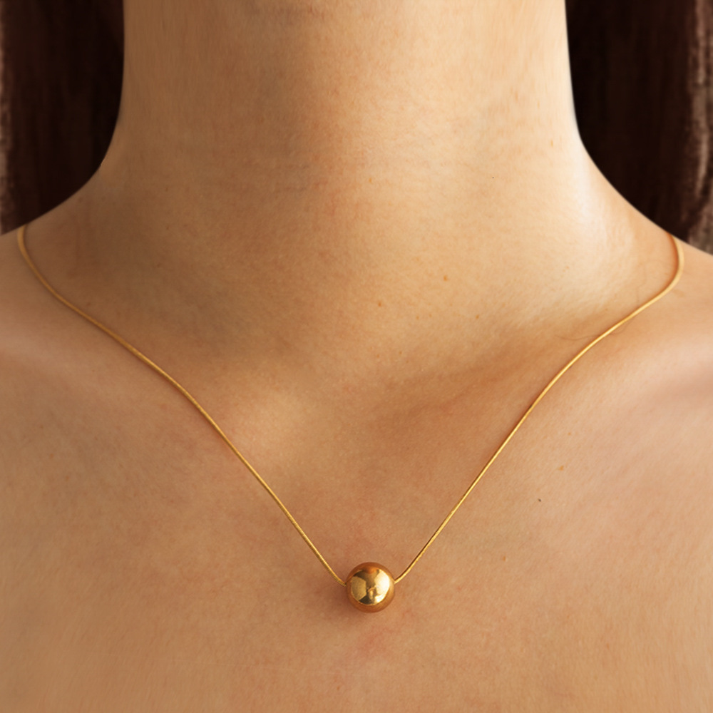 MS direct supply trendy stainless steel bead necklace for women, light luxury style, round snake chain, real gold plated 18K jewelry