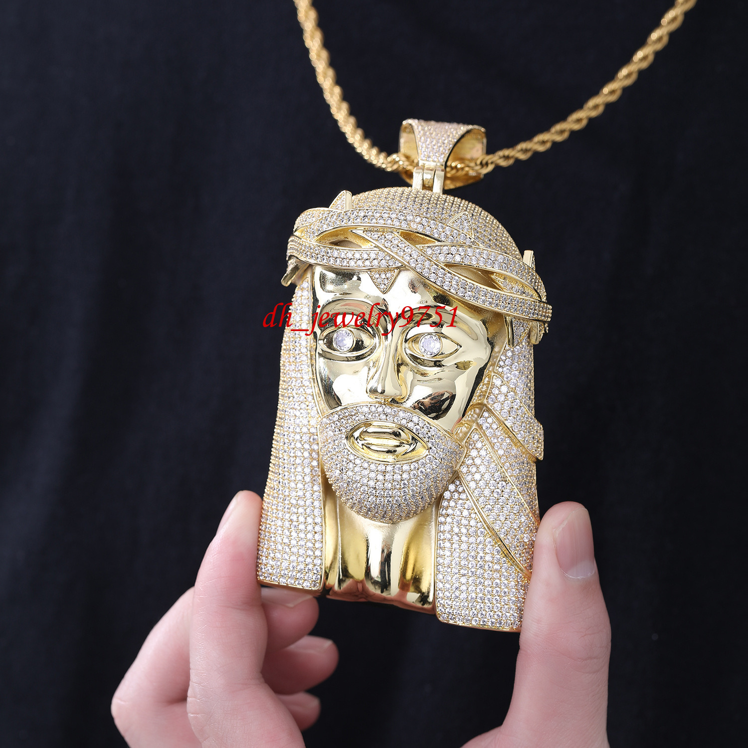 European And American Full-diamond Portrait Pendant Necklace Copper Inlaid With Moissanite Personalized Trendy Cool Rap Hip-hop Jewelry Accessory
