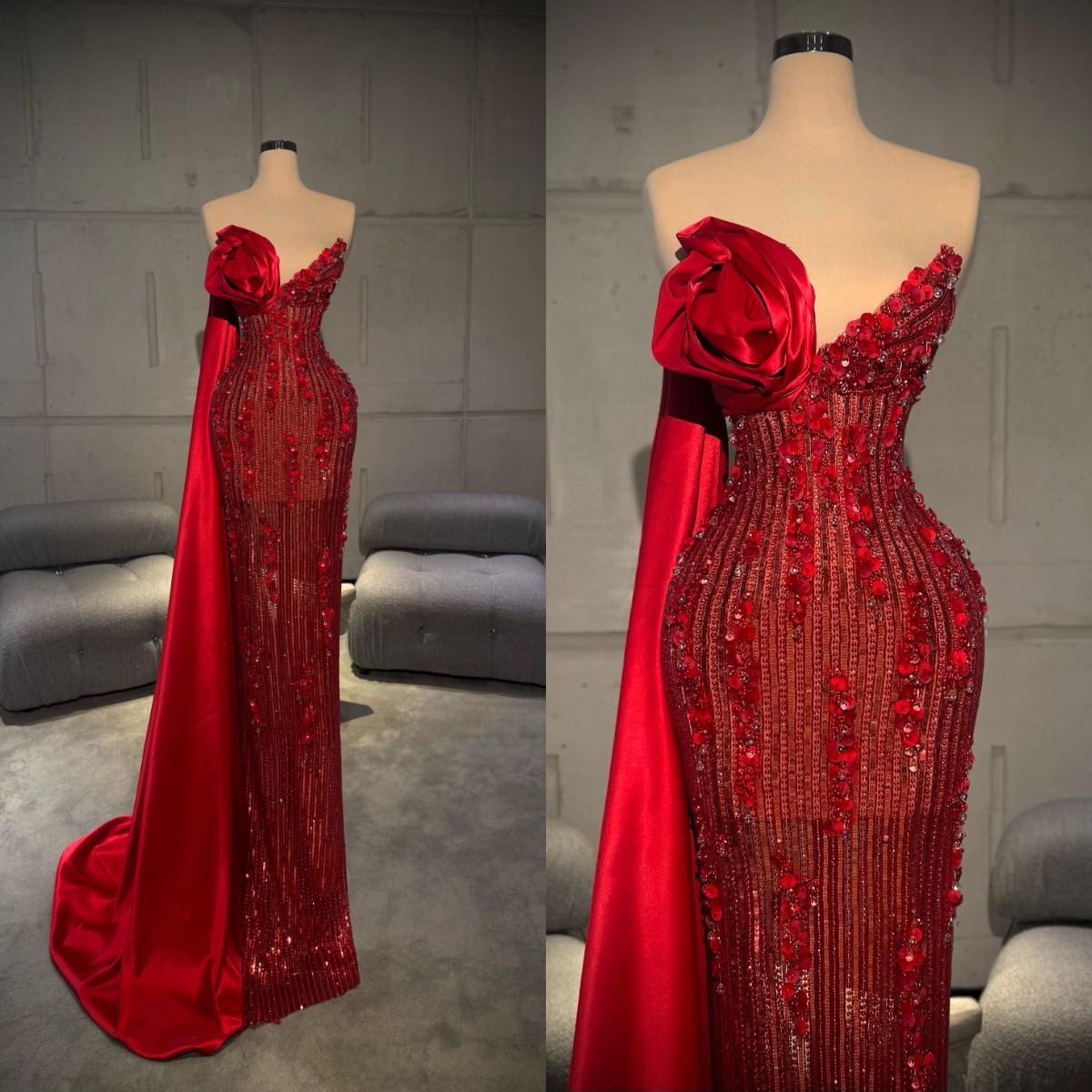 Exquisite Sequined Mermaid Prom Gowns Strapless Beaded Evening Dresses Sparkly Customized Vestidos De Noche
