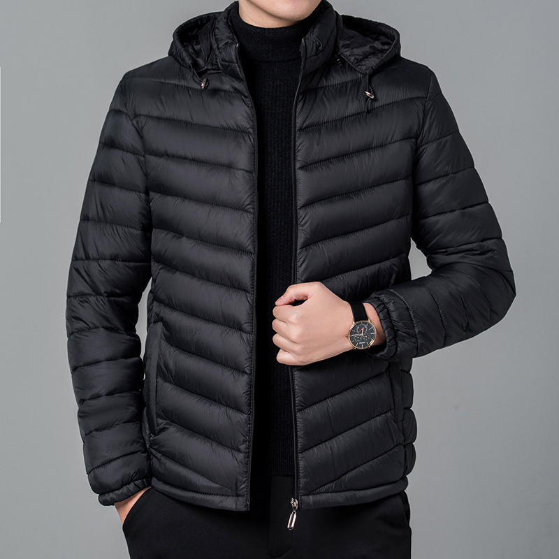 Men's Silk Cotton Jacket, Double-Sided Short Coat, Heated Hooded Solid Color Thermal Clothing, Thickened Winter