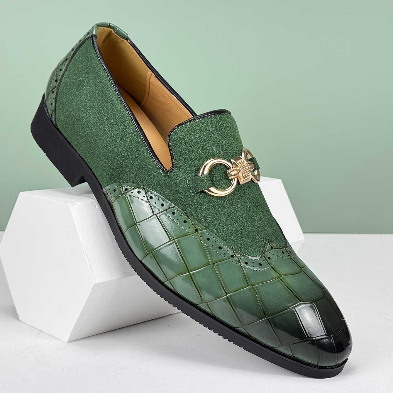 Shoes Men's Formal British Leather Style Oxford Loafers Pointed Toe Breathable Non-Slip Business Dress Wedding Office Green Shoe H260805