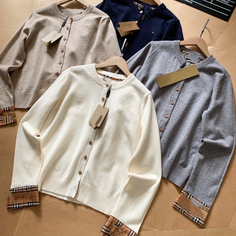 Classic Plaid Cuff Turn-up Knitted Cardigan Women Soft Wool Blend Sweater Jacket Minimalist Embroidery Slim Fit Spring Autumn Basic Lady Knit Outer