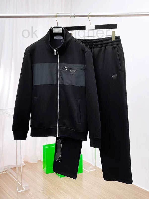 Men's Tracksuits Designer High-end P brand triangle logo velvet zip-up stand-collar versatile casual sports suit loose fit unisex JL2V