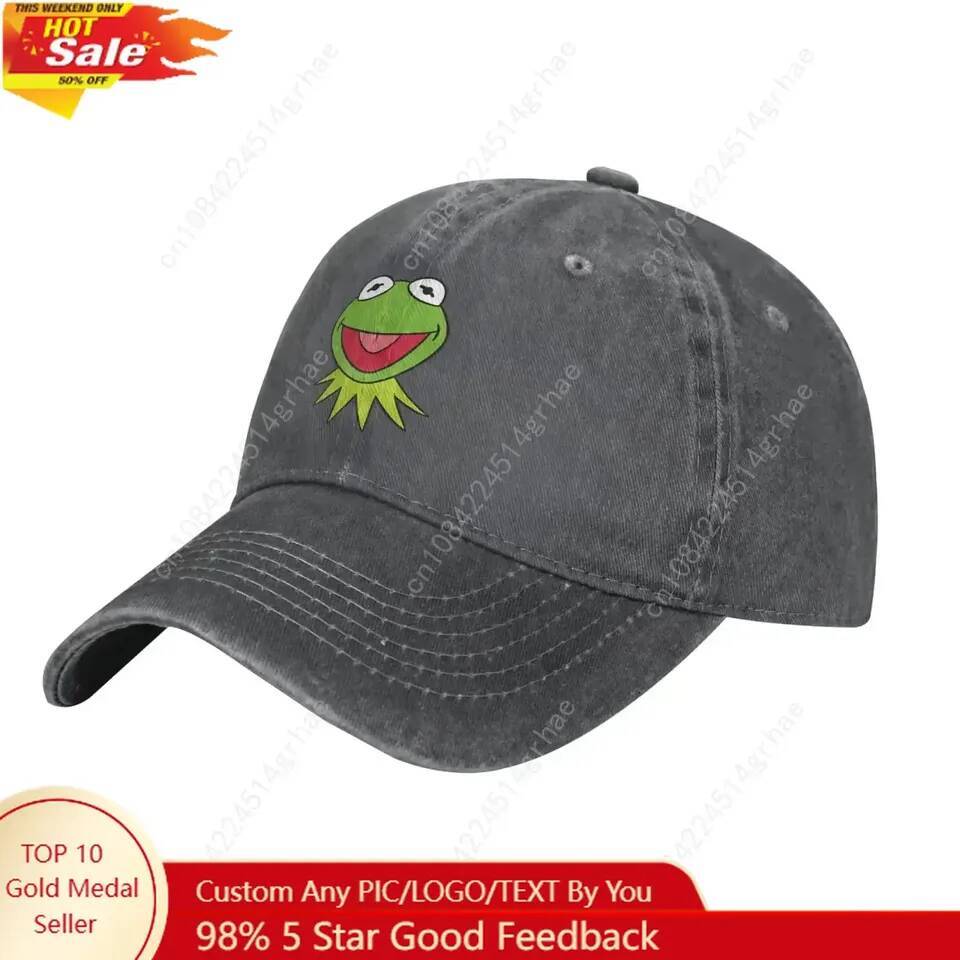 Kermit Cartoon The Frog Anime Denim Hats Baseball Vintage Washed Distressed Cotton Dad Hat Adjustable Trucker Cap Unisex