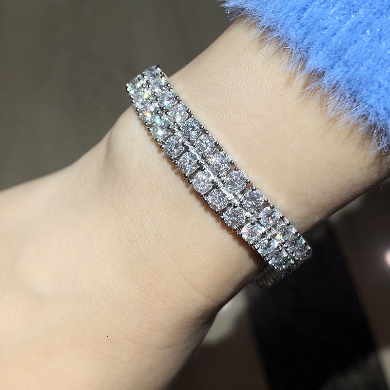 Hip Hop Jewelry Iced Out 4mm 925 Silver Double Row Moissanite Tennis Bracelet
