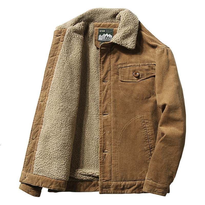 Winter New Corduroy Men's Jacket Turn-Down Casual Cotton Coat With Fur Collar, Warm Outerwear For Men