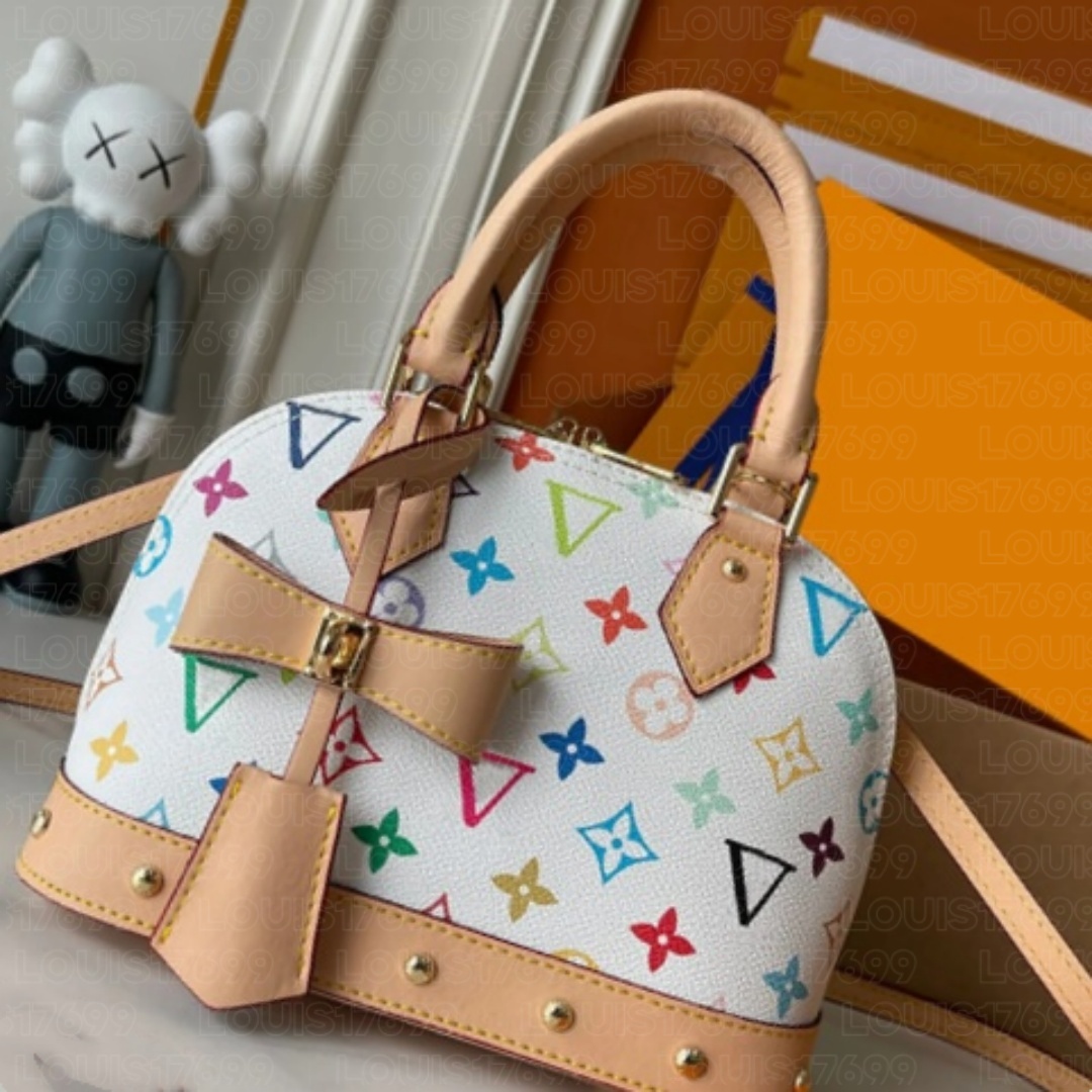10A Designer Women Colored printing Monogram Shell Handbag Almaa rivet Metal Chain Crossbody Bag Top Handle Shoulder Bag Ladies Fashion Satchel Purs