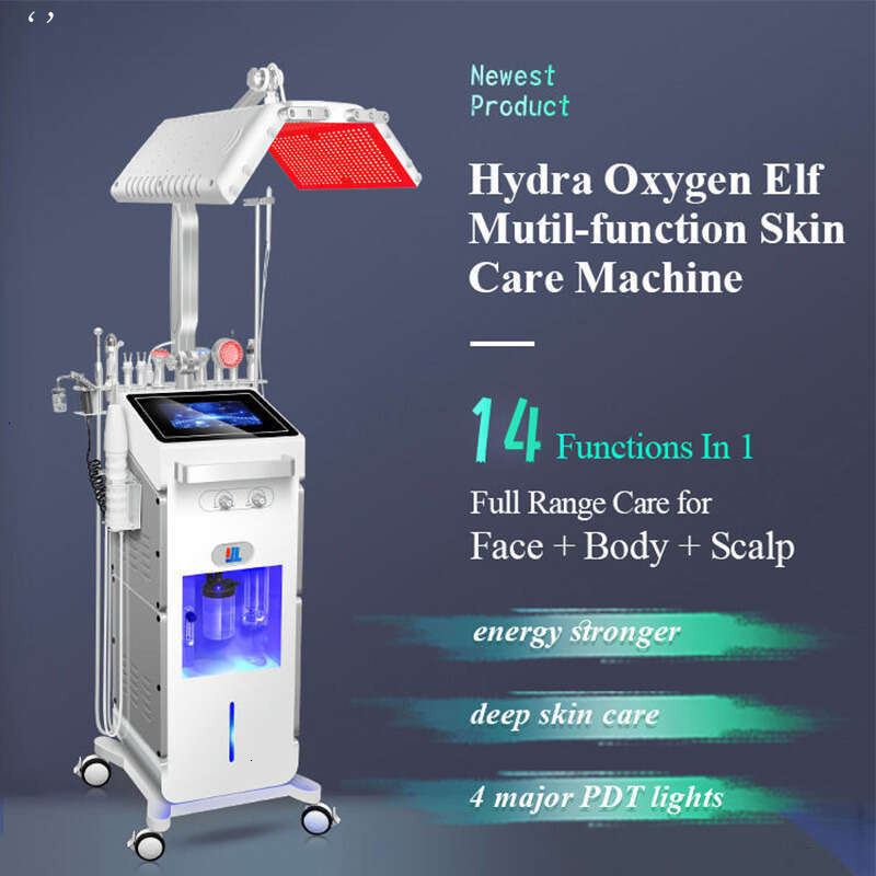 New Design 14 In 1 Water Oxygen Jet Aqua Peel Facial Deep Cleaning Skin Tightening Machine With Photon Led Light Therap