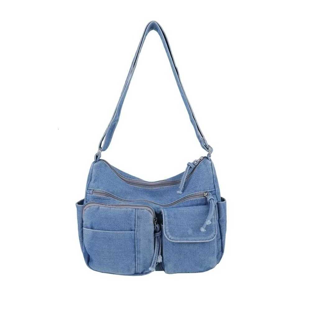 Denim Capacity Washed Y2K Large Hobo Bag Multi-Pocket Streetwear Crossbody Bag Jeans Shoulder Purse Daily Use H260805