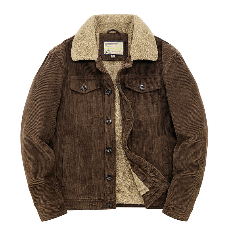 Cross-Border Foreign Trade Winter Corduroy Lapel Cotton Coat, Loose Fit, Fleece-Lined, Thickened For Men, Pure Cotton, Large Size, Fleece-Lined Jack