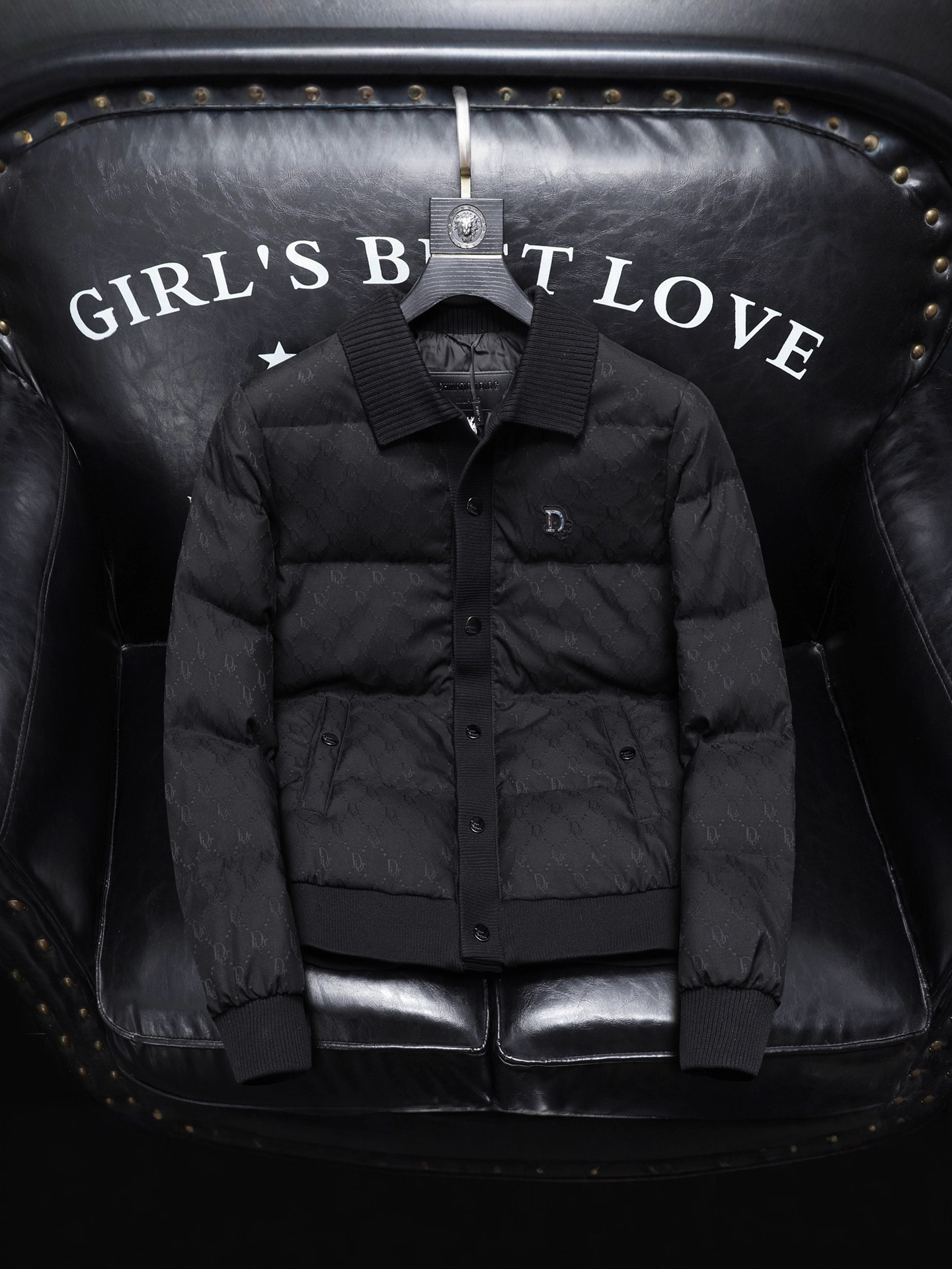 Men's Duck Down Jacket, Preppy Black Quilted Puffer Coat - 90% White Duck Down, Stand Collar, Double-Breasted Closure, Detachable Lower Edge, Loose