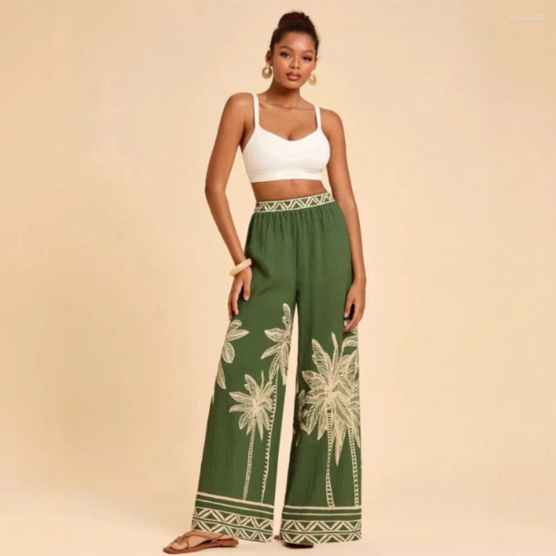 Women's Pants 2026 Woman's Pattern High Waist Printed Wide Leg Casual Spring Autumn Arrival Chic Fashionable Clothing
