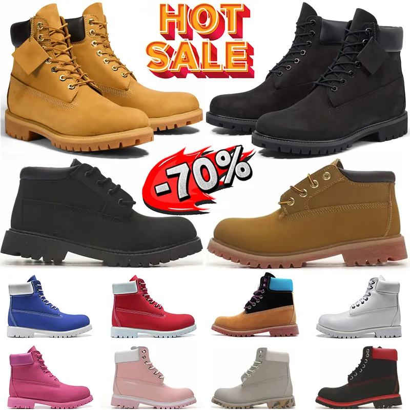 Designer Ankle Boots Mens Womens 6 Inch Premium Waterproof Platform Leather Hiking Boot Classic Wheat Black White Brown Red Outdoor Cowboy Booties
