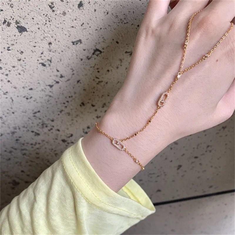 Designer bracelet stylish my move bracelet designer women gold plated charm bracelet hand chain adjustable thin chain paperclip shape finger link de