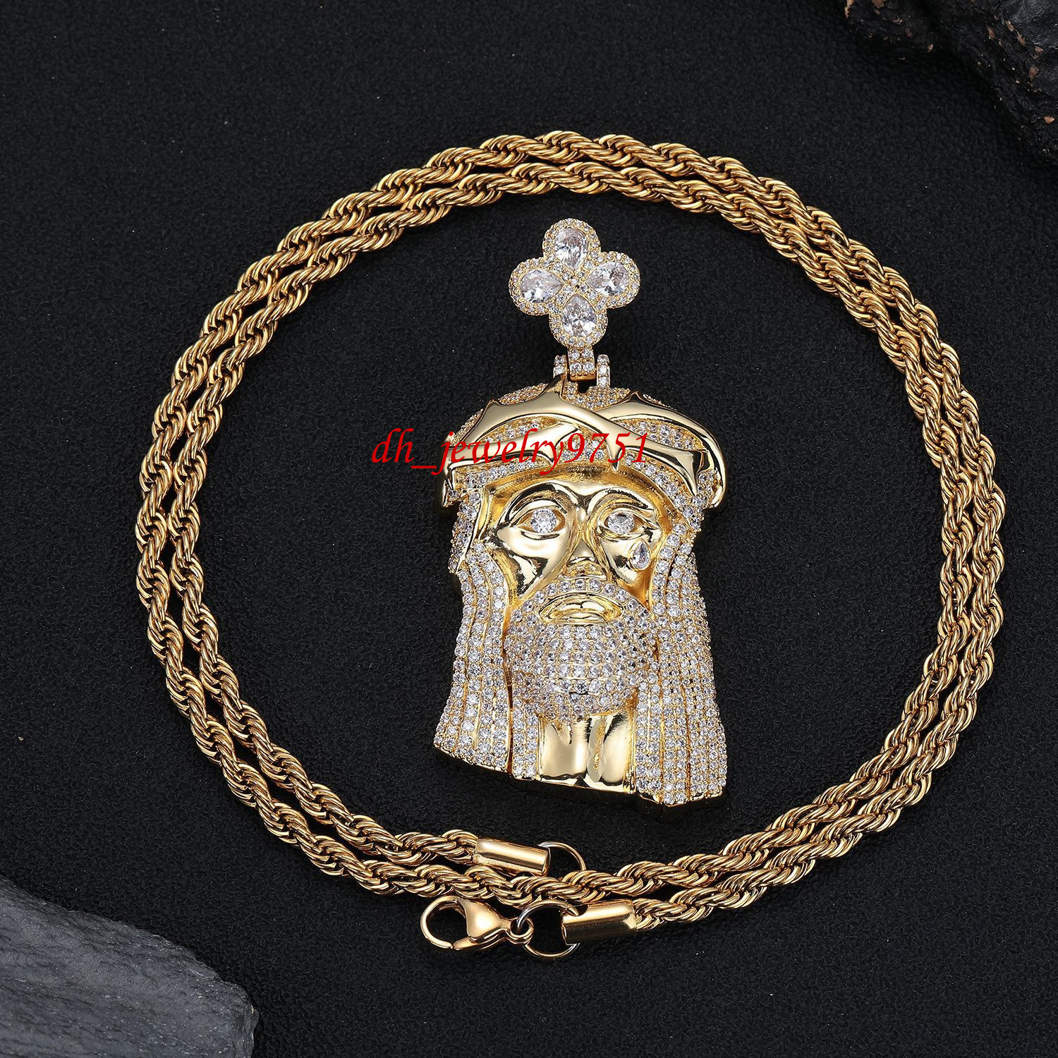 European American Hip-hop Rap Full-diamond Thorned Human Head Pendant Necklace Fully Encrusted Pendant Trendy Moissanite Jewelry And Accessories