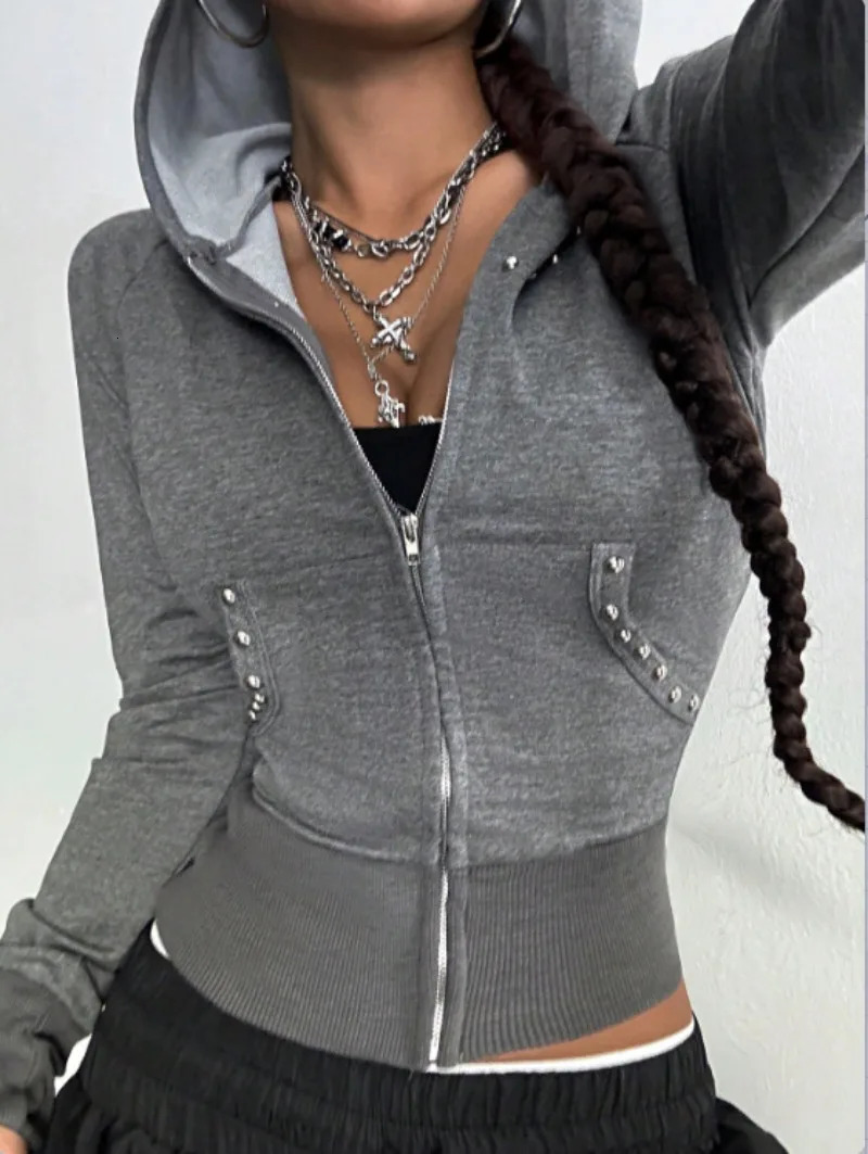 Retro American Style Slim Fit Hooded Sweatshirt with Double Head Zipper Short Cropped Jacket for Autumn Winter 260801