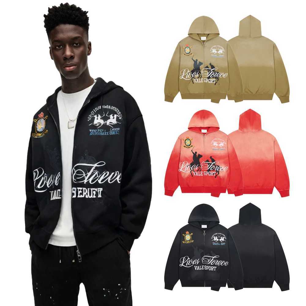 Y2k Zipper Hoodies with Letter Embroidery Hiphop Strt Style Cotton Vintage Distressed Casual Clothing Hooded Sweatshirts Men's S260805JJYW