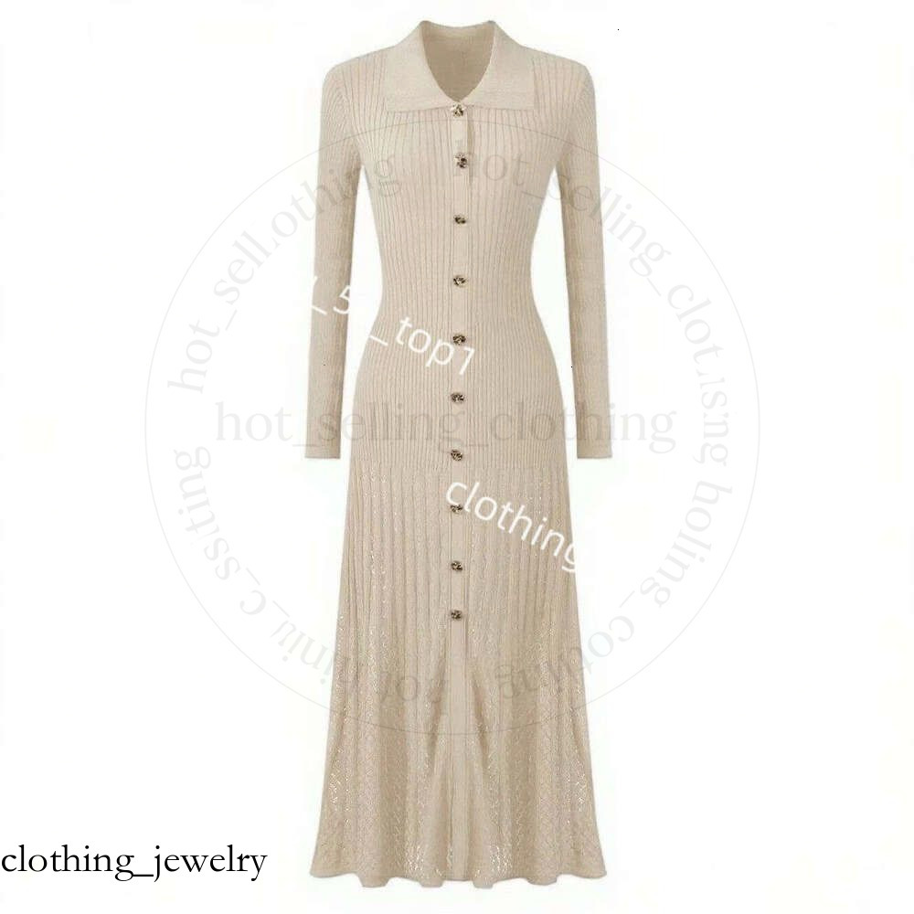 Designer Clothes Sandro Women Elegant Hollow Knit Maxi Short Sleeve O Neck Button Down A Line Long Solid Color Party Casual Knitted Dress 1a1