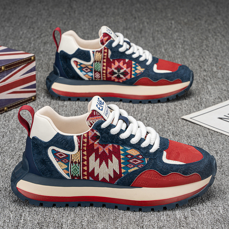 Spring New Men's Trendy Fashion Printed Embroidered Sports Casual Comfortable Thick-Soled Height-Increasing Shoes for Men