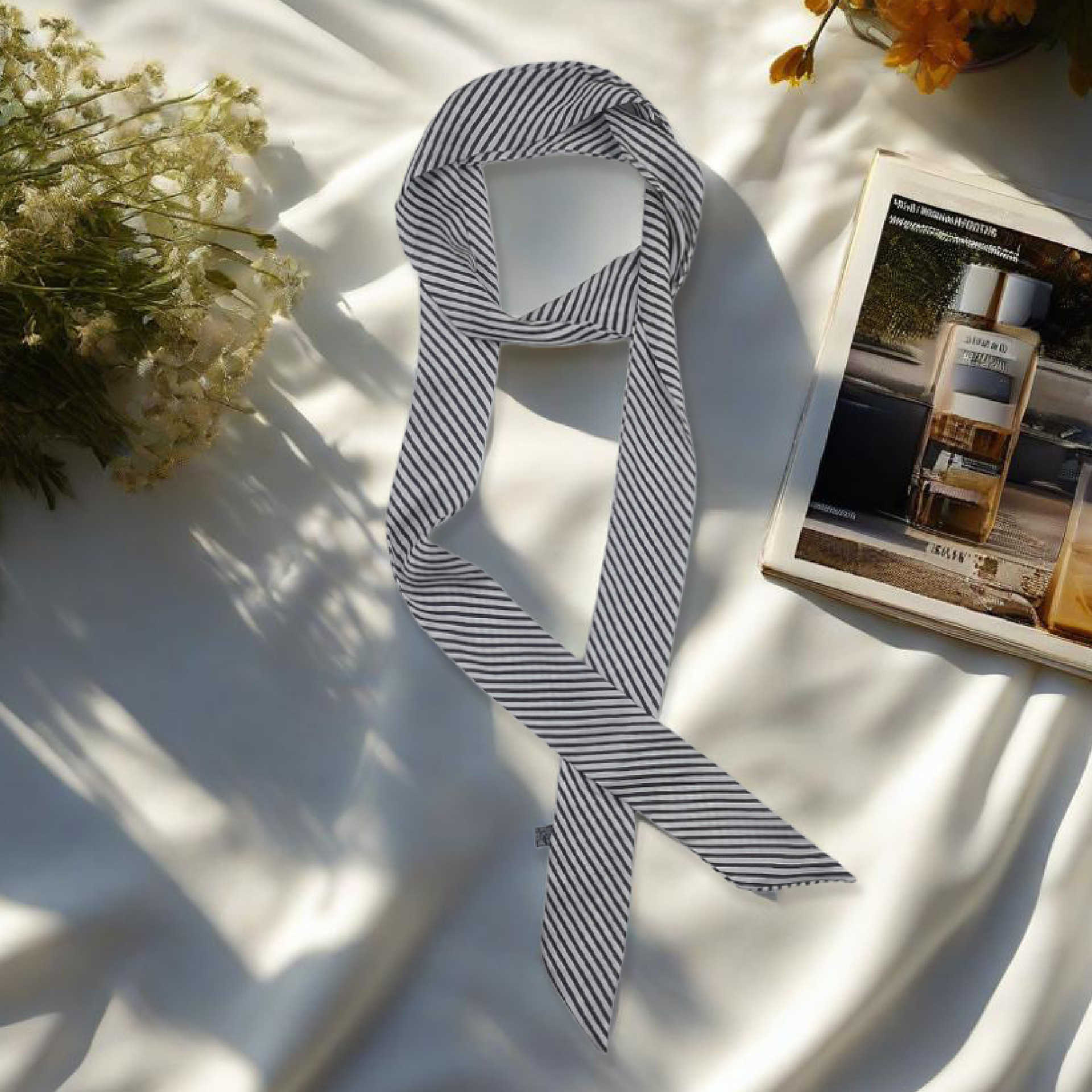 Striped slim high-end small tie scarf for women 140cm new spring-summer thin scarf ribbon tie L260804E3AT
