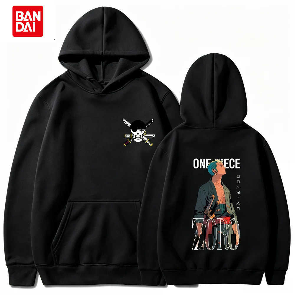 Bandai Bandai One Piece Men's Hoodie High Quality Soft Warm Autumn Winter Fleece Pullover Featuring Classic Samurai Style Zoro Graphic L260805N