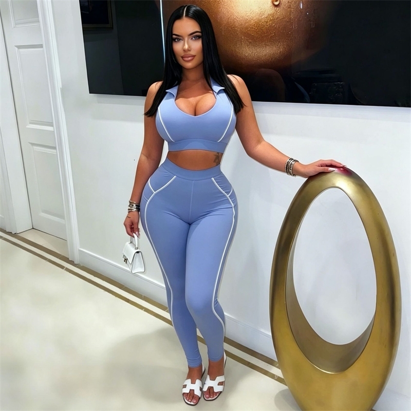 New Womens Tracksuits Fashion Two Piece Set U-neck Sexy Tank Top Tight Vest And Long Pants Sets For Hot Girls Casual Yoga Suit