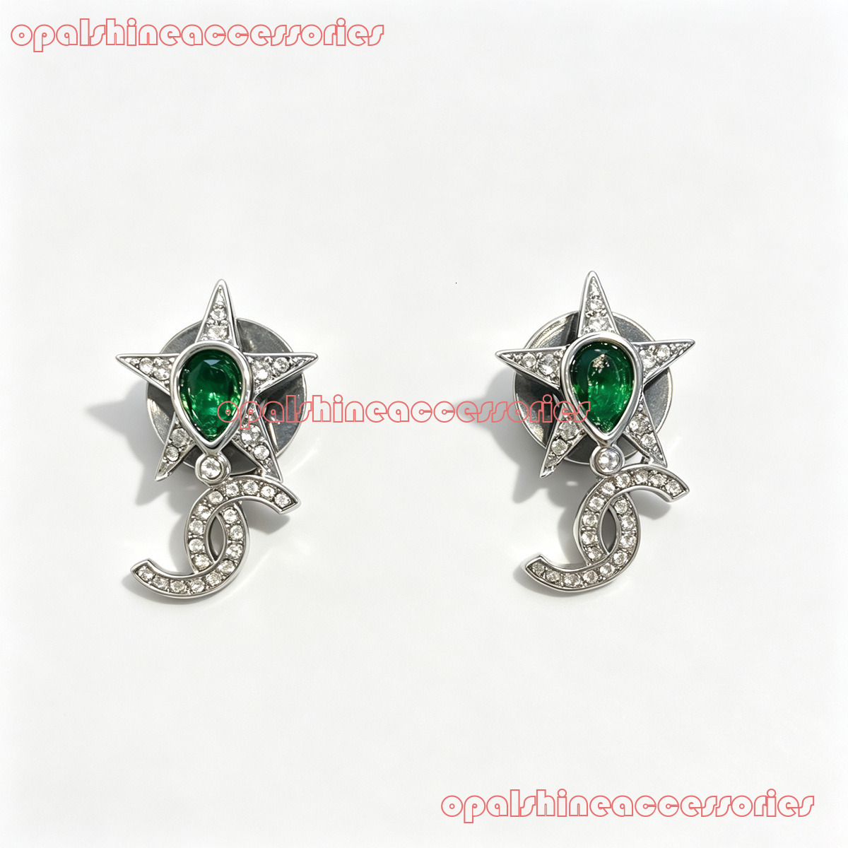 Designer Jewelry Channel New five-pointed emerald green rhinestone star earrings simple and versatile niche style CC Earring