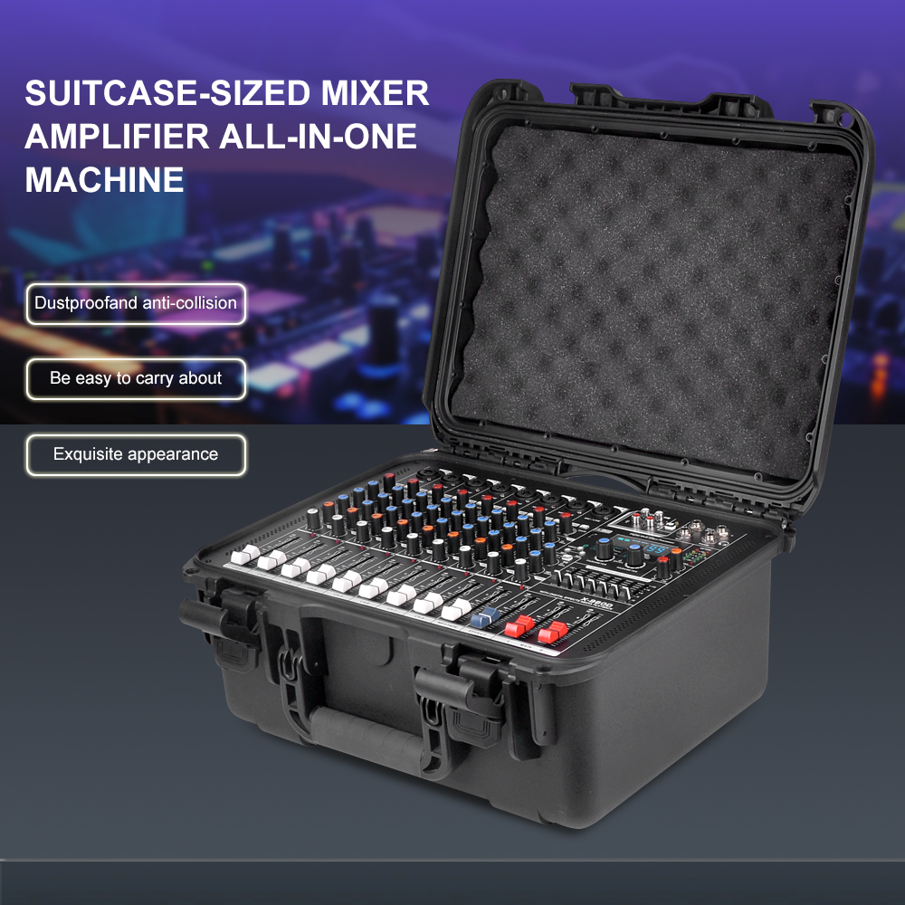 All-in-One Powered PA Mixer with Bluetooth Wireless USB MP3 Player 99 Reverb 7-Band EQ 48V for Live Sound
