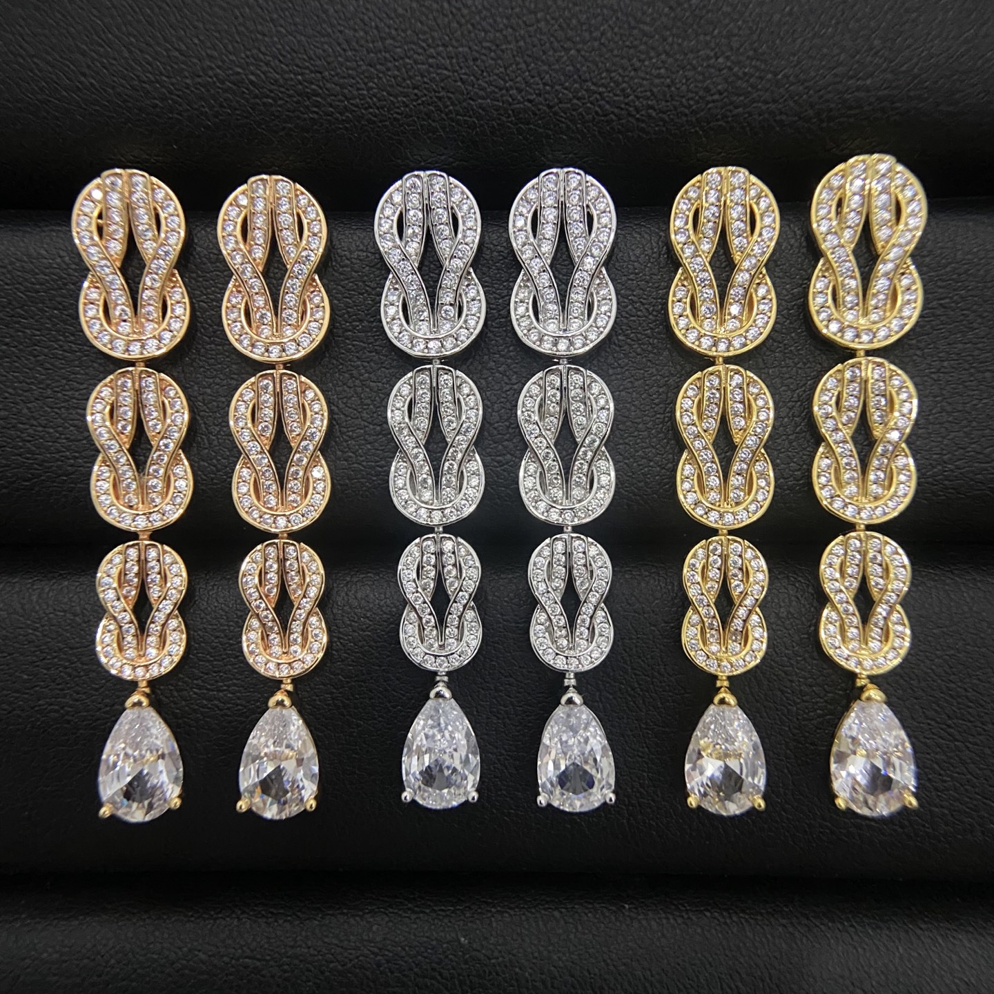 Designer Collection Fashion Style Earrings Lady Women Inlay Cubic Zirconia Drop shape Diamond Plated Gold Tassels Ear Stud Party Jewelry