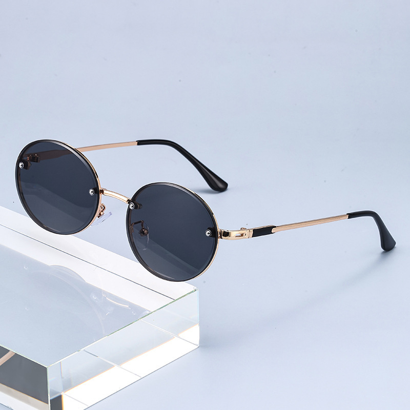 High Street Elite New Oval Frame Sunglasses, Half-Frame Hollow-Out Personalized Retro Sunglasses Metal Sunshade Glasses Elite Sunglasse Men Sunglass