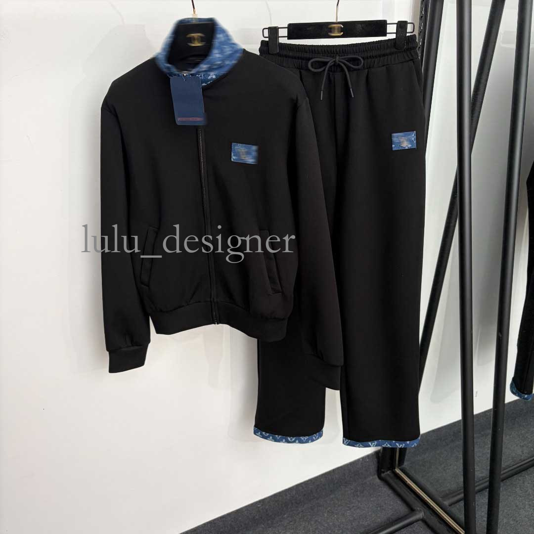 Designer womens tracksuit High-End Women's New Sports Suit: Denim Patchwork Stand Collar Long Sleeve Zipper Jacket Elastic Waist Casual Pants