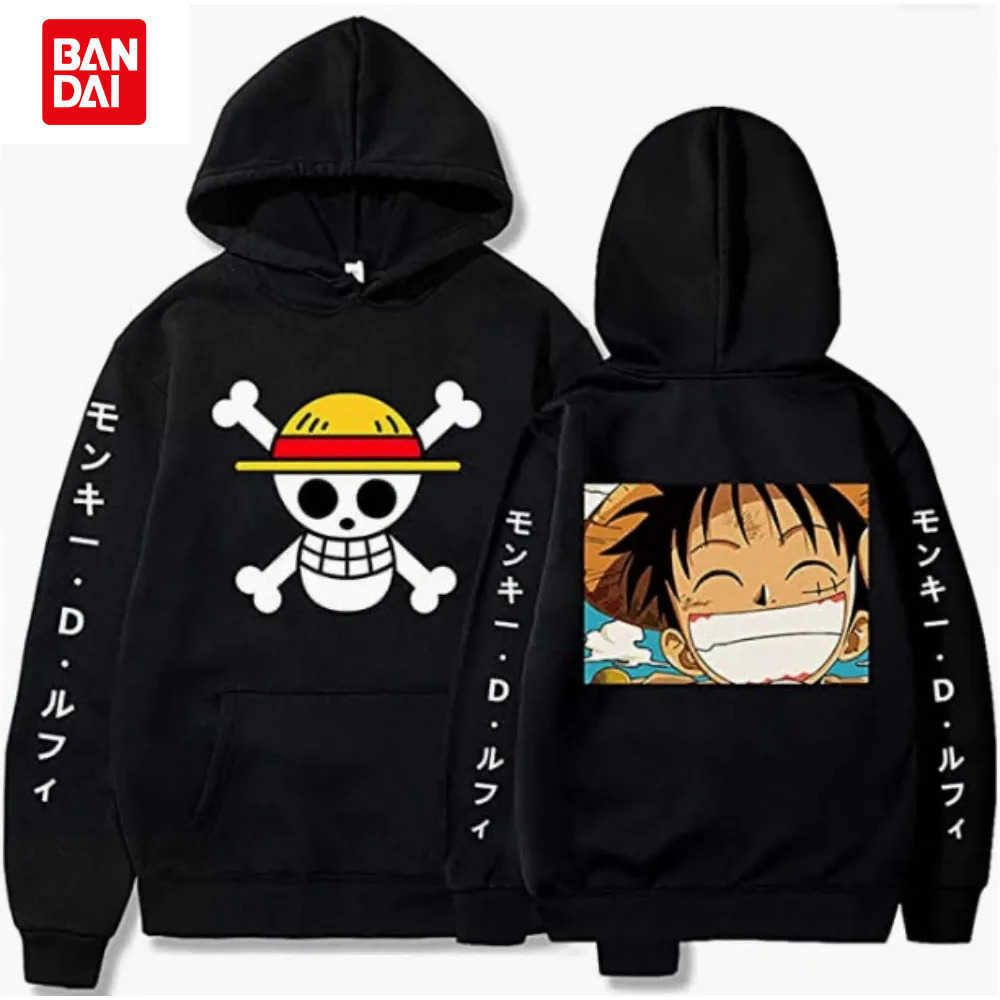 Bandai Spring Autumn Men Fashion Hoodie MONKEY D LUFFY Clothing Casual Hooded Solid Color Streetwear Male Cartoon One Piece Pullover L260805NG0L