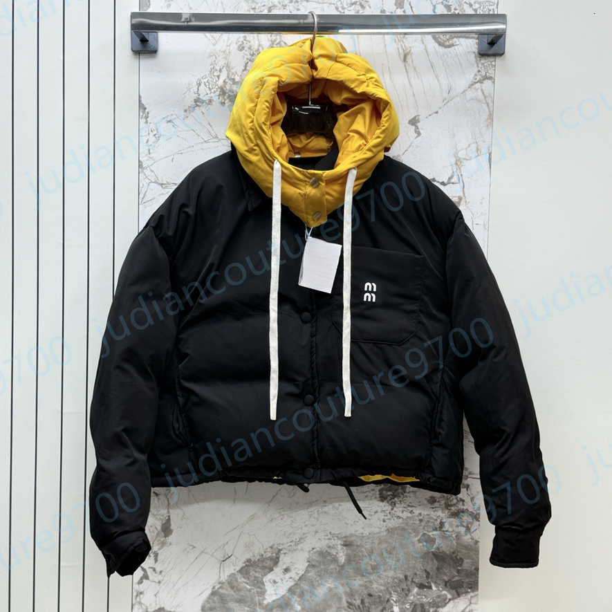 Womens miuslogo Short Puffer Jacket Detachable Hood Winter Warm Down Coat Lightweight Padded Casual Outerwear Holiday Fashion Coat D805