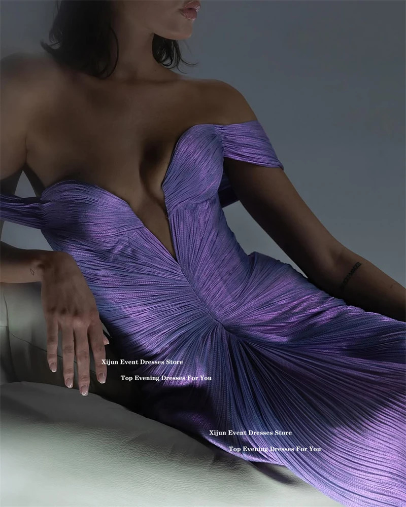 Xijun Lavender Silk Satin Evening Dresses Off The Shoulder Sweetheart Prom Dresses Saudi Arabric Formal Prom Gowns Customized 260731