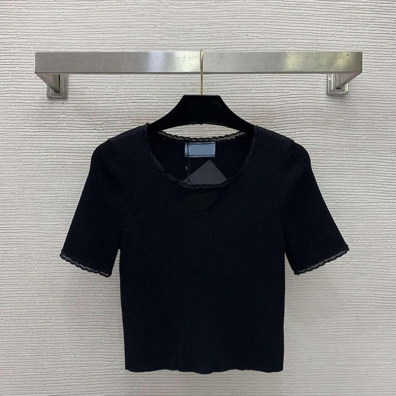 Knit Lace Simple Pullover For Women Black Cropped Slim Fit Stretchy Commute Thin Jumper Summer Breathable Versatile Knits